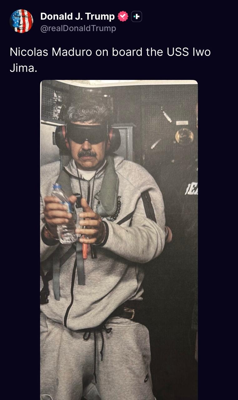 على متن سفنية حربية... ترامب ينشر صورة مادورو