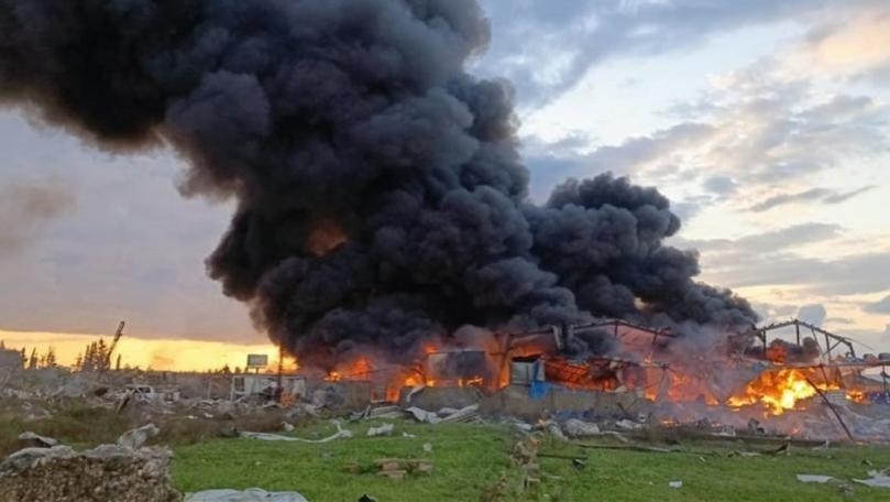 A large fire erupted due to the airstrikes on Ghaziyeh, leading to a state of chaos in the area
