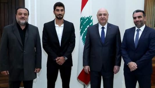 President Joseph Aoun receives Lebanese tennis champion Hadi Habib