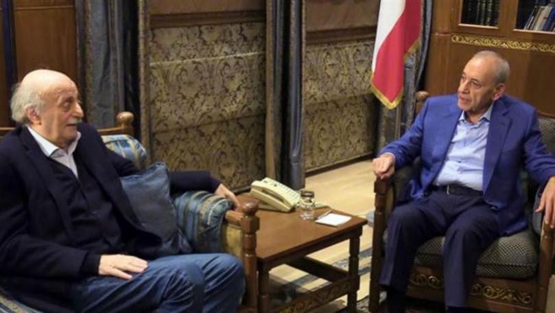 Speaker Nabih Berri is currently meeting with PSP leader Walid Jumblatt in Ain el-Tineh