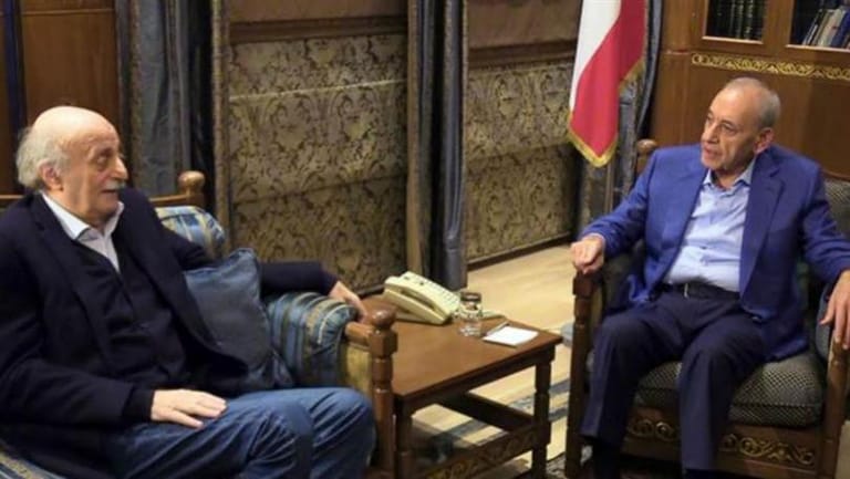 Speaker Nabih Berri is currently meeting with PSP leader Walid Jumblatt in Ain el-Tineh