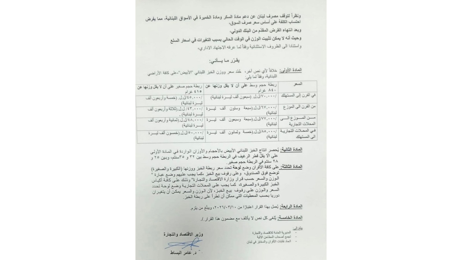 بالصورة: سعر ربطة الخبز "طلوع"