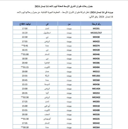 إليكم مواعيد رحلات "الميدل إيست"