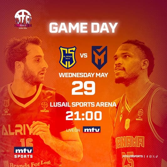 Stay tuned for the match between Al Riyadi and Manama Bahrain in the FIBA WASL within the group stage of the Final 8 WASL basketball championship, at 9:00 PM, live on MTV