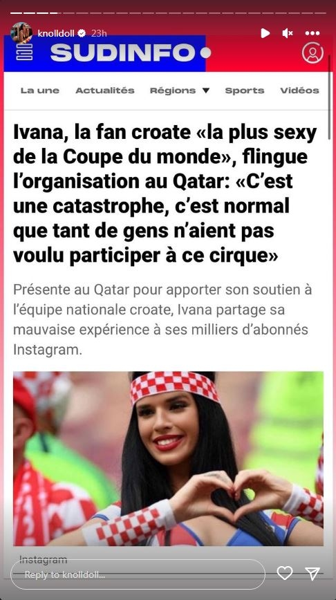 ملكة جمال كرواتيا في المونديال... وتصف التنظيم بـ"الفاشل"