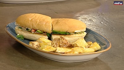 Prawns sandwich with mascarpone