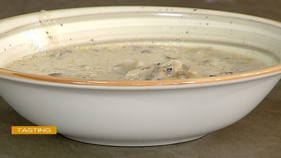 Mushroom Soup with Mozzarella
