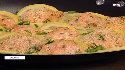 Salmon balls with mustard