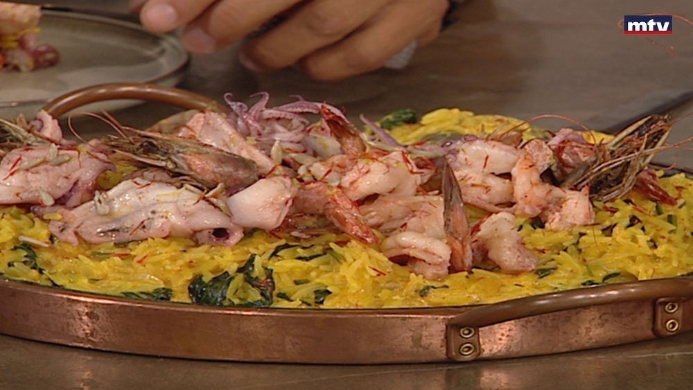 أرز بثمار البحر و السبانخ