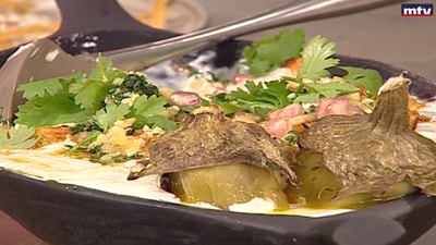 Shrimp Fatteh With Eggplant