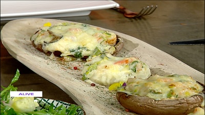 Shrimp-stuffed Portobello mushrooms