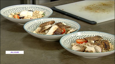 chicken with zaatar and moghrabieh