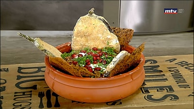 Eggplant Fatteh with Indian dates