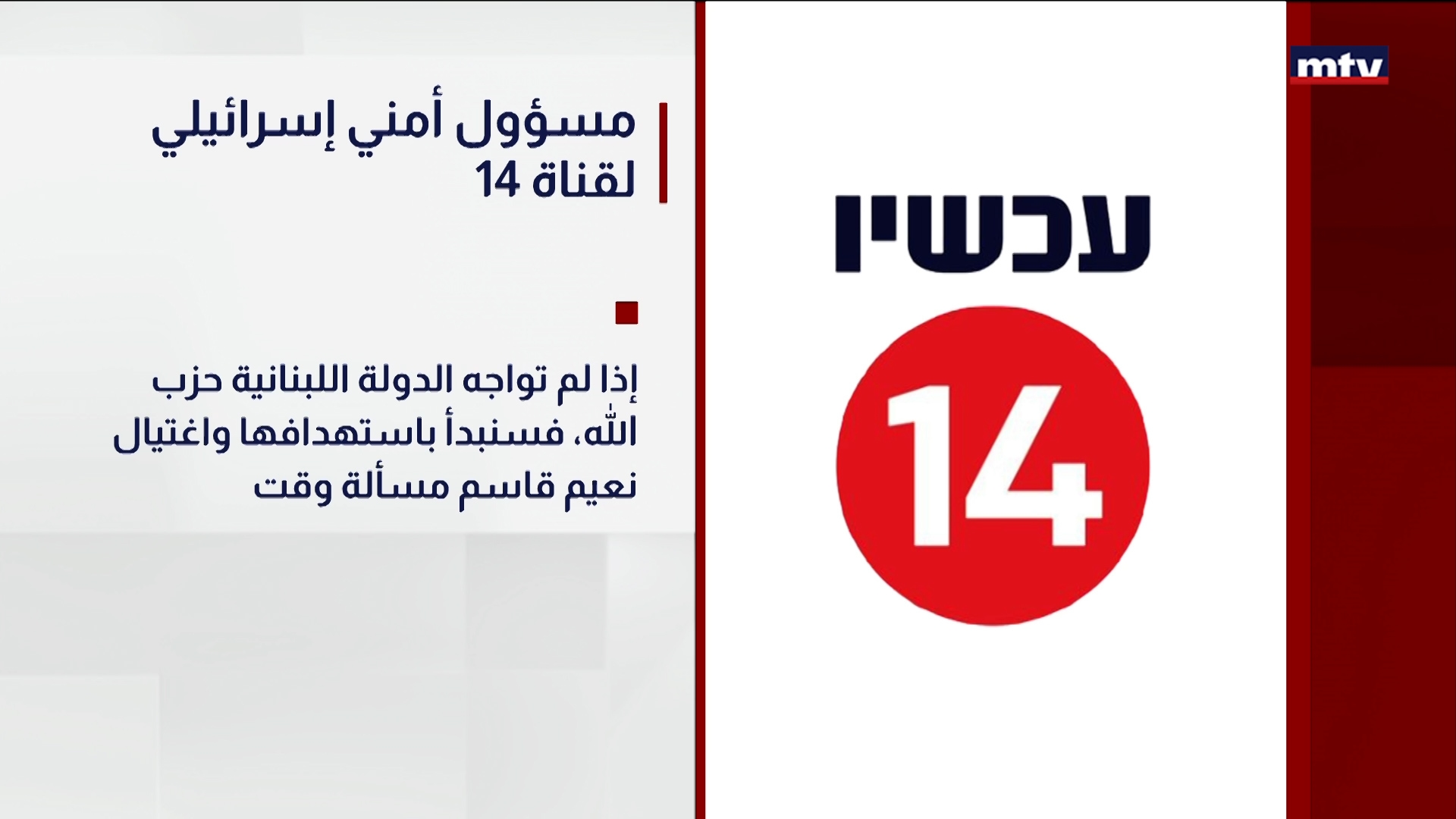 مسؤول أمني إسرائيلي لقناة 14