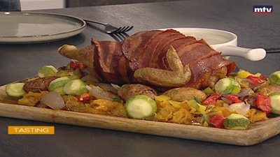 Roasted chicken with bacon
