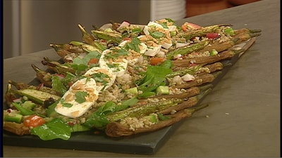 Eggplant with frikeh