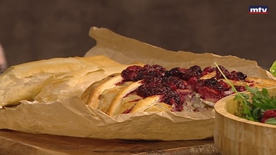 Camembert cheese with mushrooms