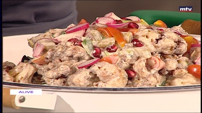 Marinated cauliflower with prawns